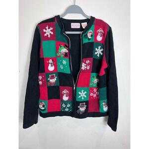 Vtg Basic Editions Womens Christmas Holiday Ugly Sweater Snowmen Snowflakes Sz M
